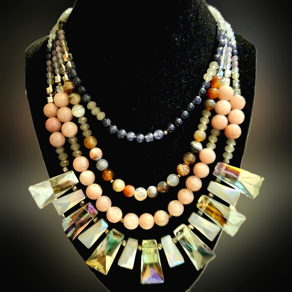Nakamol Jewelry - Nakamol Natural Gemstone & Prism Crystal Multistrand Necklace
